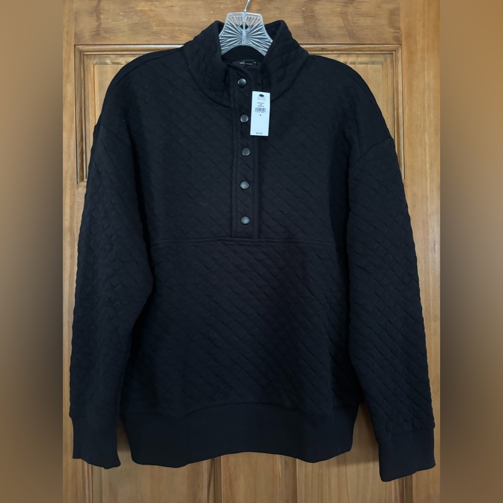 Banana Republic Black Quilted Half-Snap Sweatshirt
